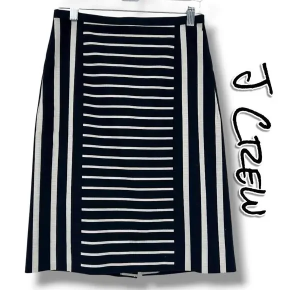 J Crew Pencil Skirt Black White Stripe Cotton Blend Office Classic Womens Sz 0P - Picture 1 of 12